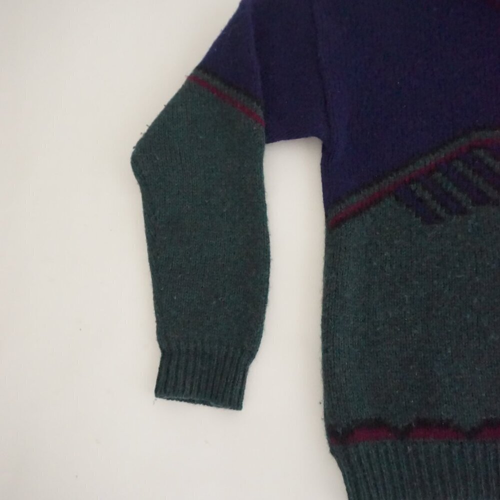 Vintage 90s' Woolrich Knit Sweater Navy Green Geometric Eclectic Grandpa Large - Picture 8 of 10